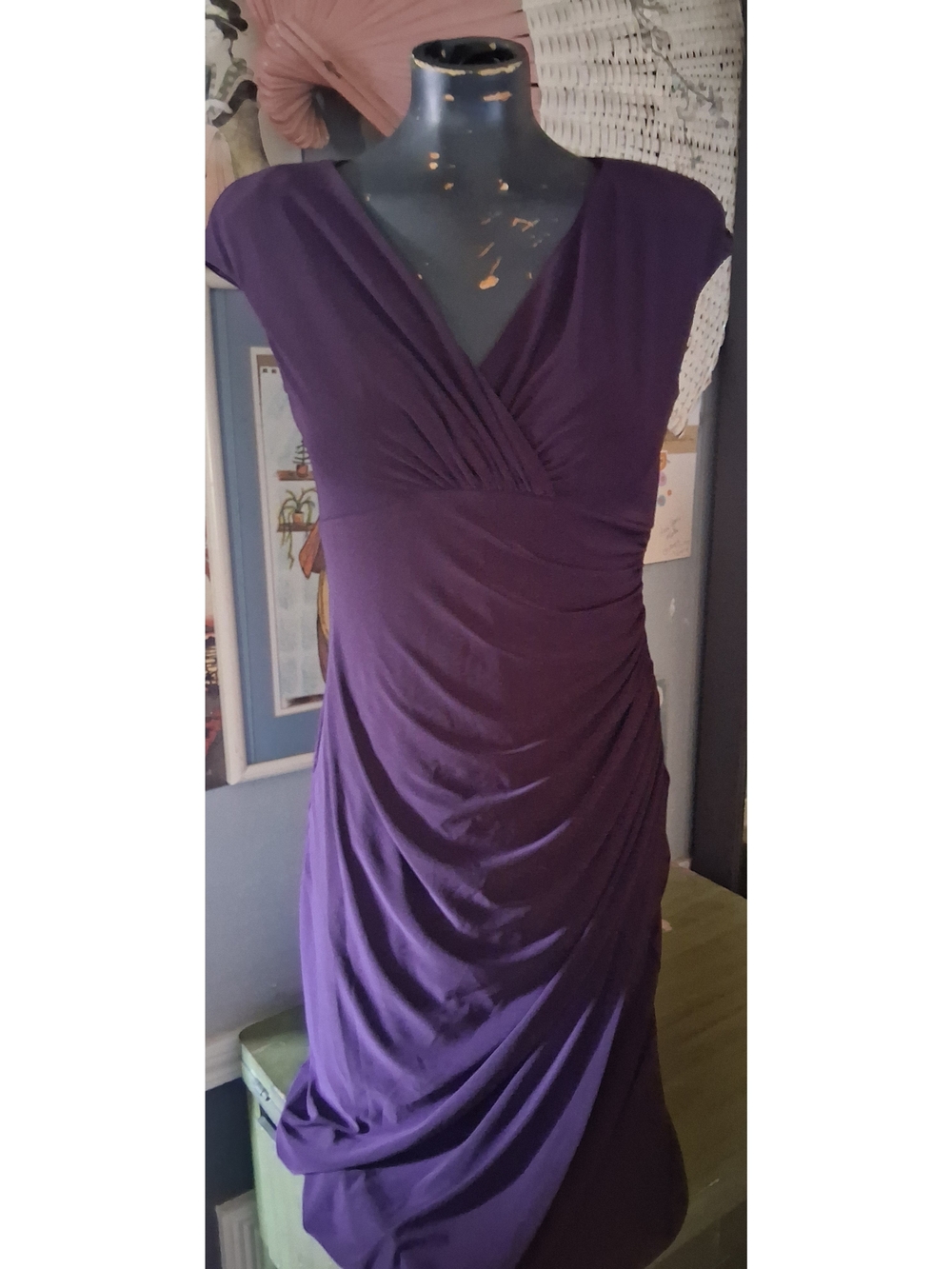 Ralph Lauren Purple Ruched V-Neck Women's Dress